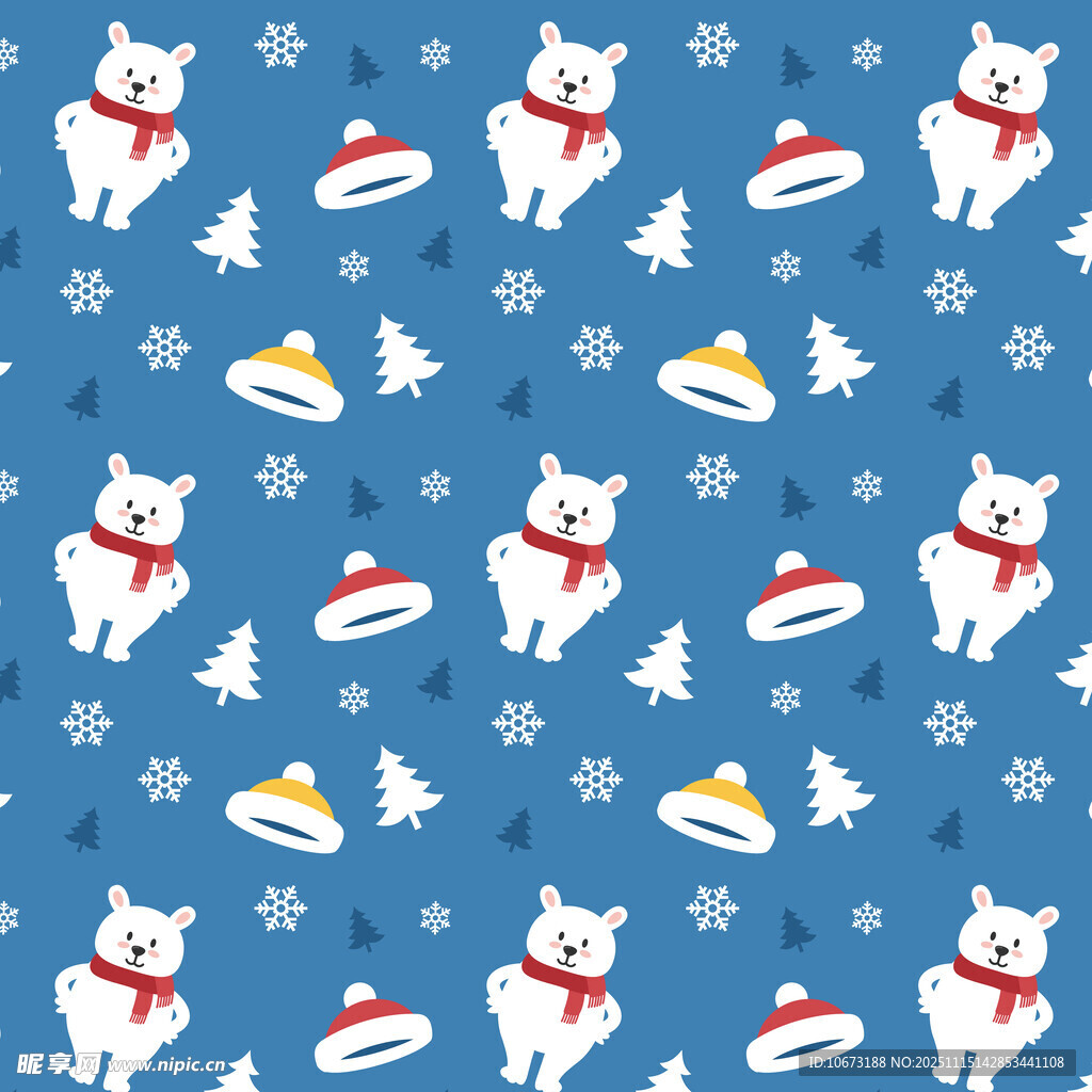 蓝色背景北极熊圣诞图案