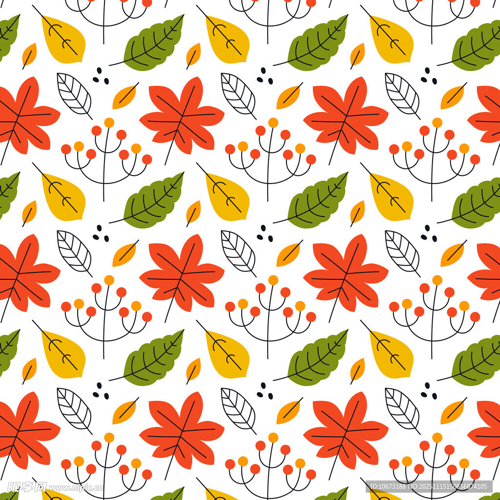 秋季花卉叶子无缝图案