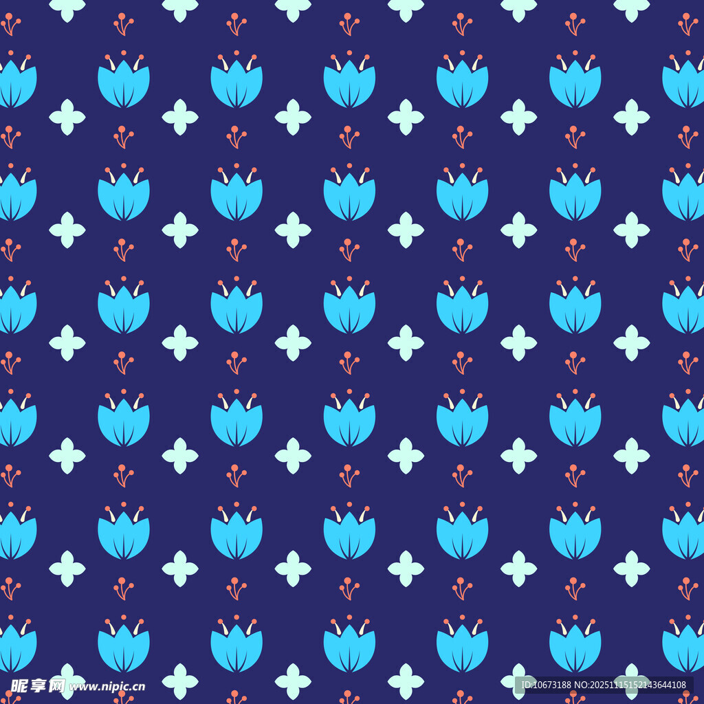 蓝色花卉几何图案背景