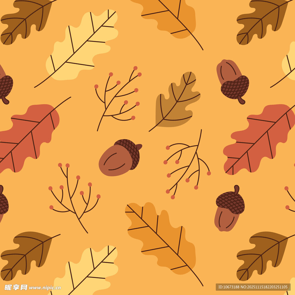 秋季树叶橡果图案背景