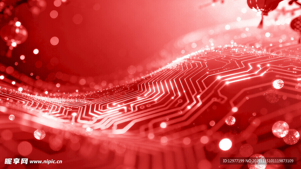 红色科技感电路板背景图