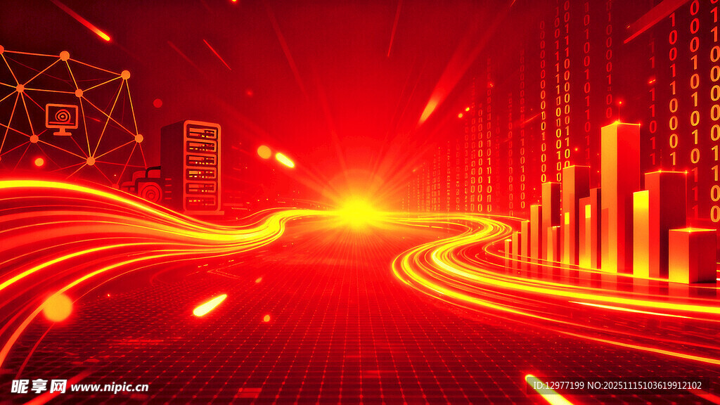 炫彩红色科技光线背景图