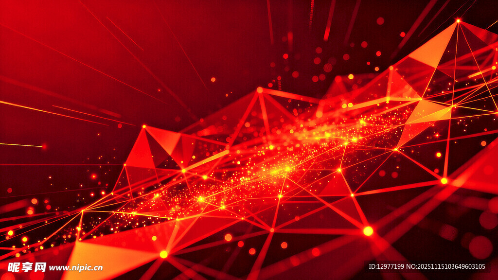 红色科技感几何线条画面