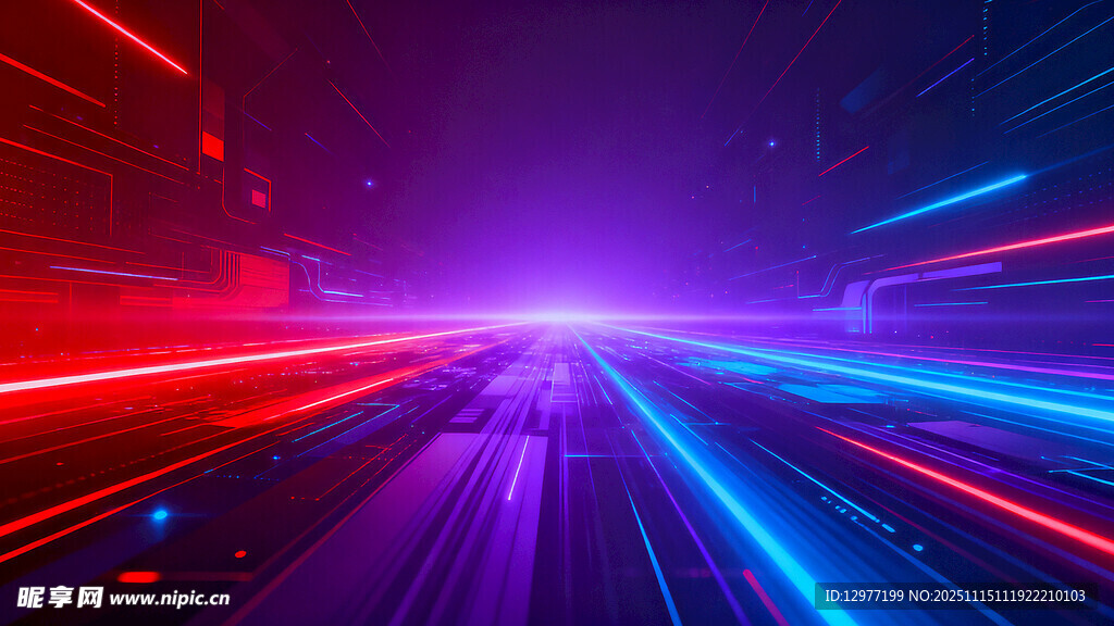 炫彩霓虹光线科幻道路场景