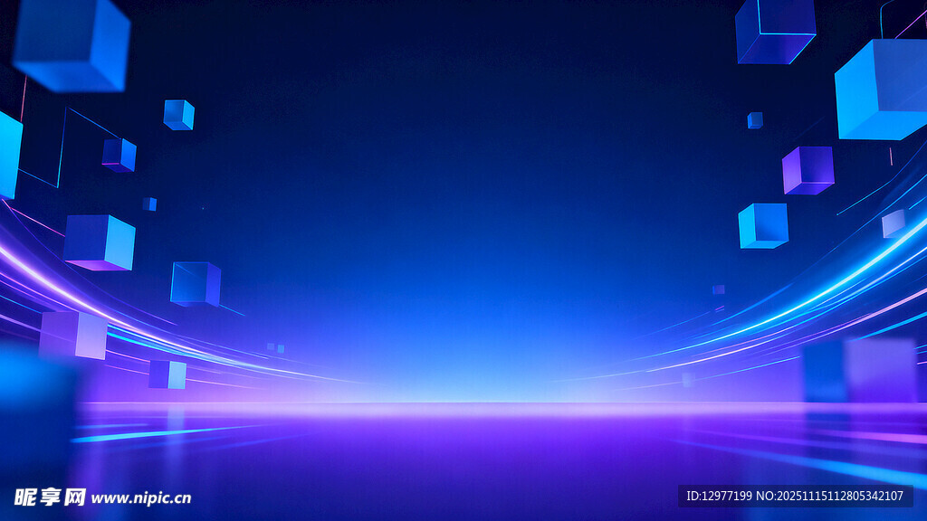 科技感蓝色光影方块背景