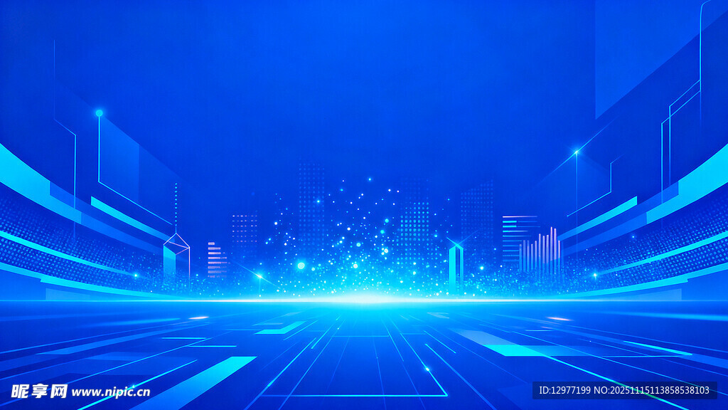 科技感蓝色未来城市场景