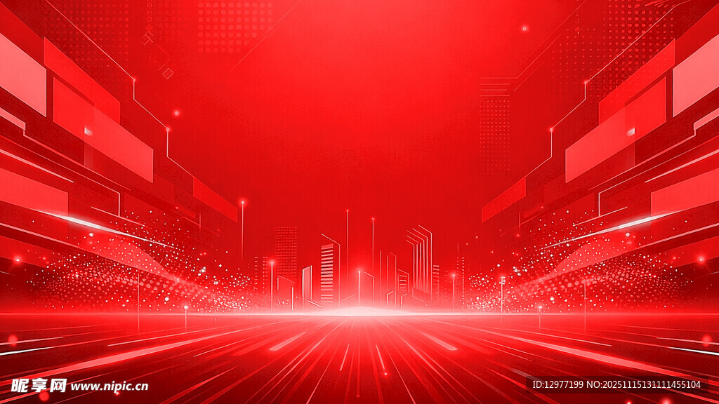 红色科技感未来城市背景