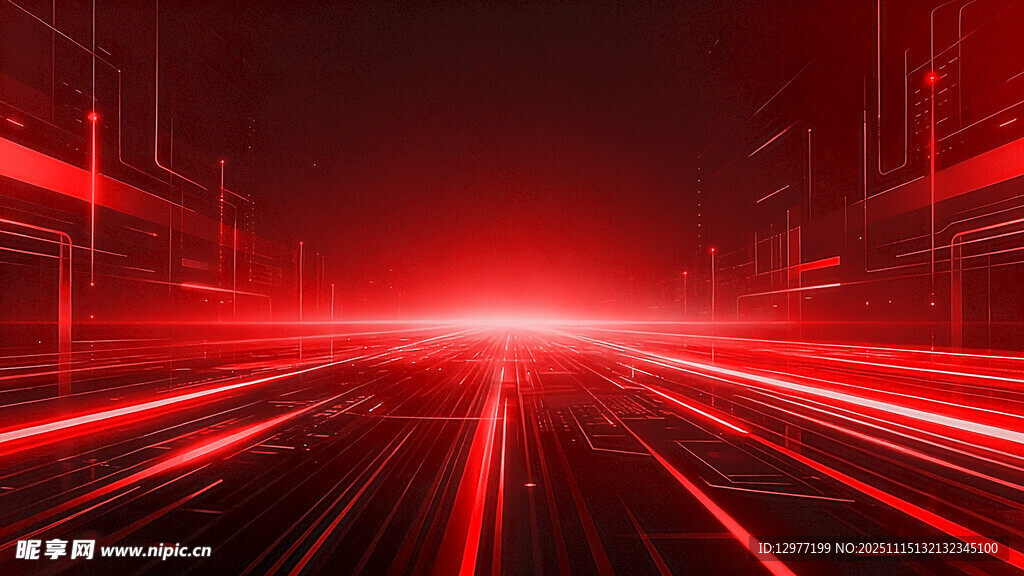 红色科技感光线未来场景
