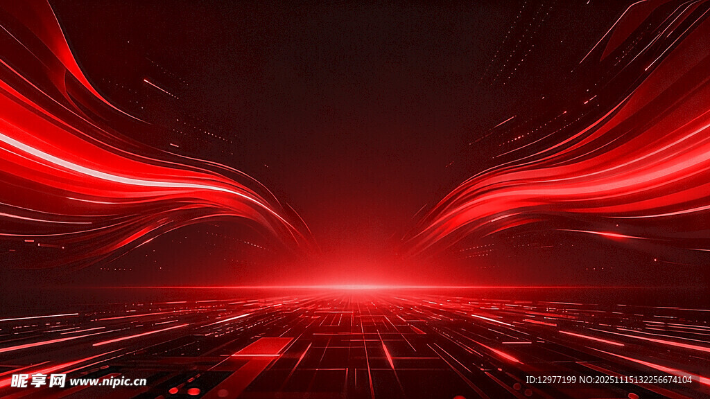炫彩红色光线科技感背景