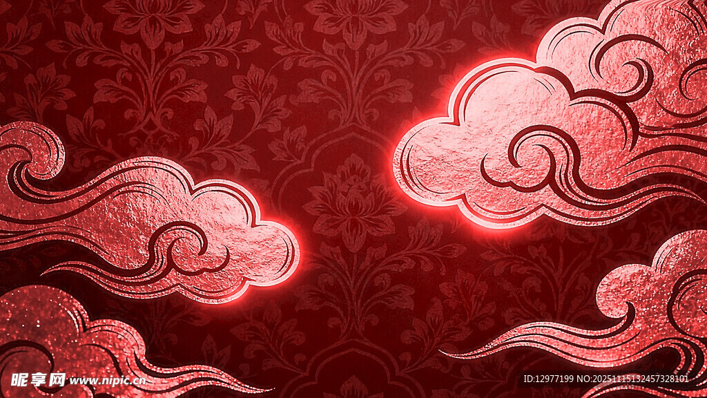中式红底祥云图案背景