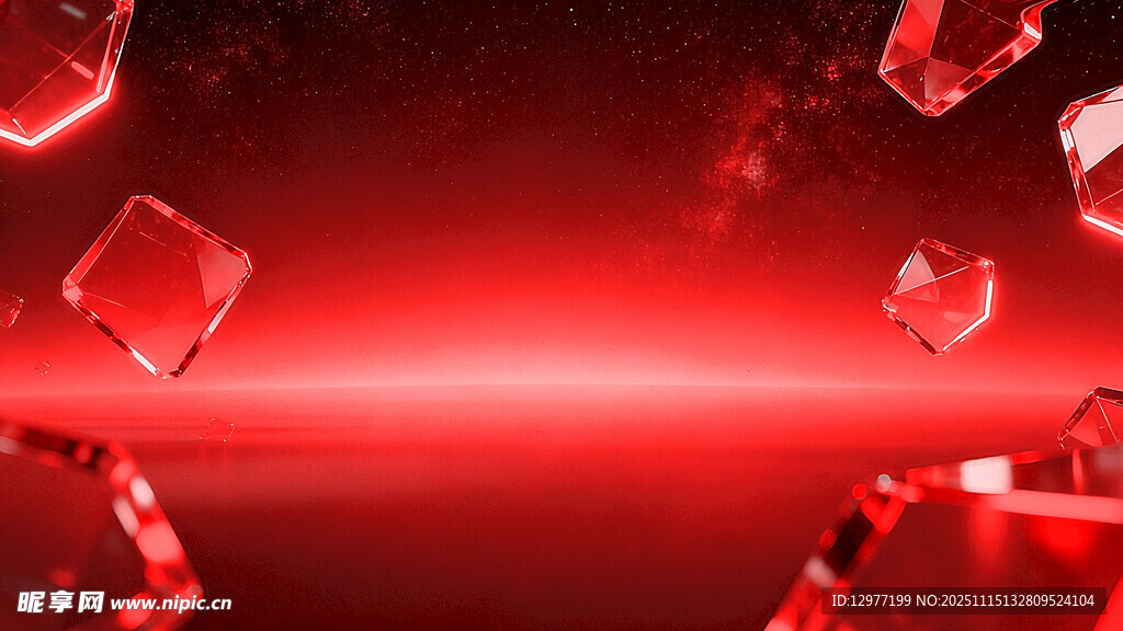 红色璀璨水晶碎片飞舞