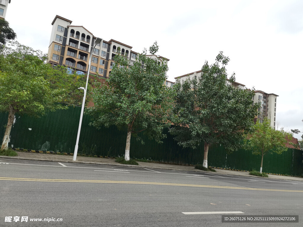 城市街道旁的住宅楼景观