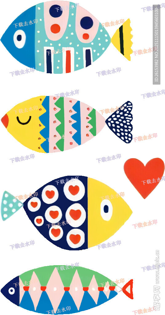 多彩几何图案装饰鱼白墨 直喷 