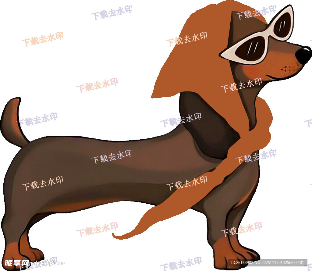 戴墨镜的可爱腊肠犬白墨 直喷 