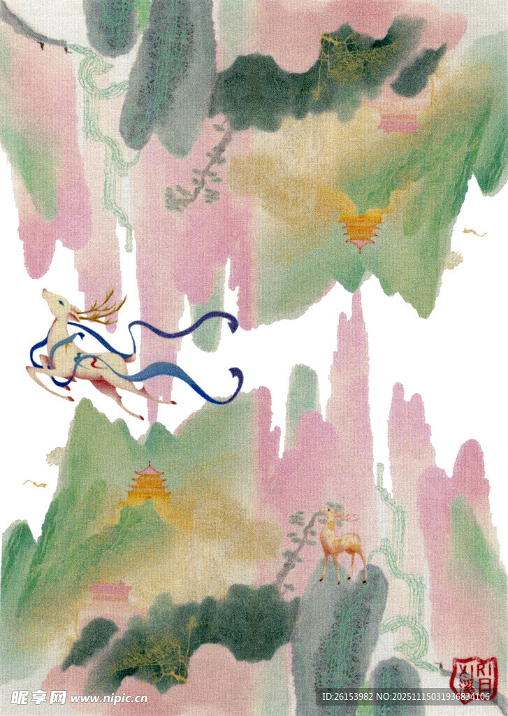 水墨山水间的灵动飞鸟 白墨 直