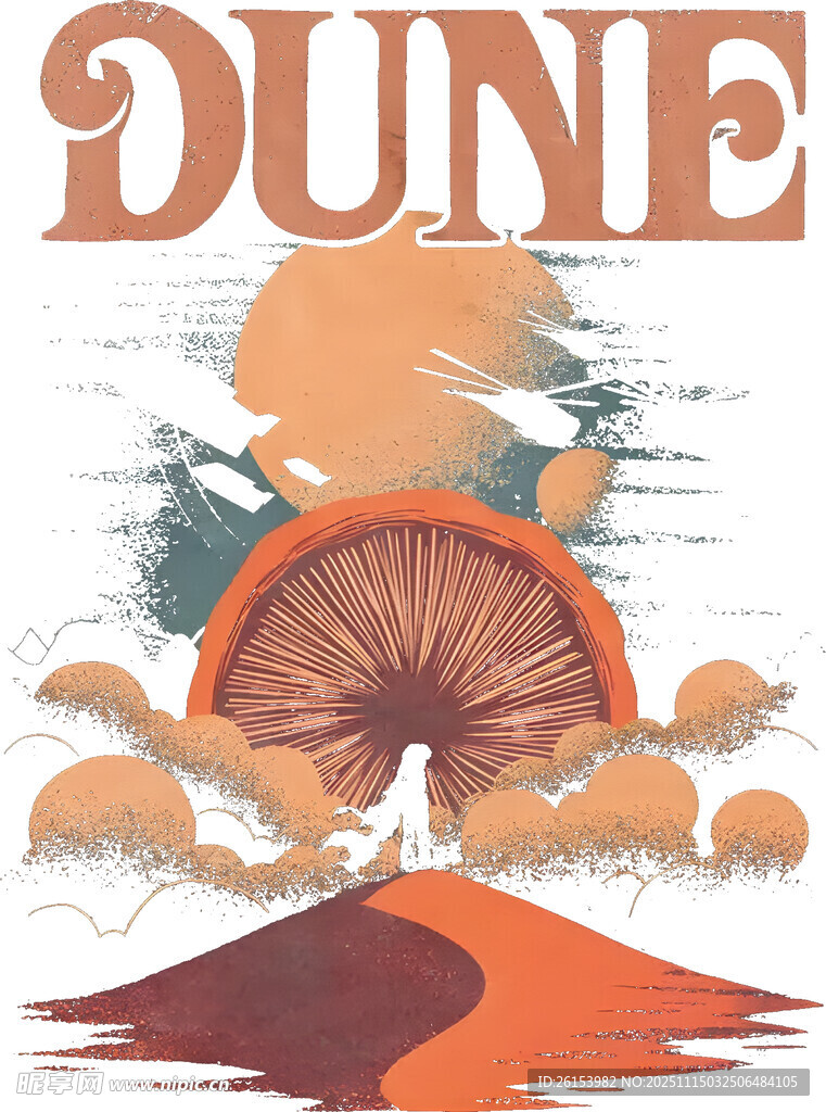 沙漠蘑菇奇幻景观插画 白墨 直