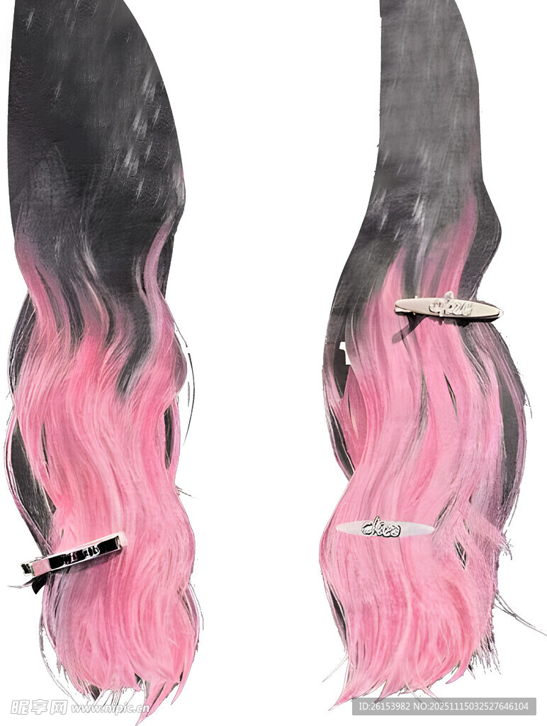 双色渐变长发假发白墨直喷烫画