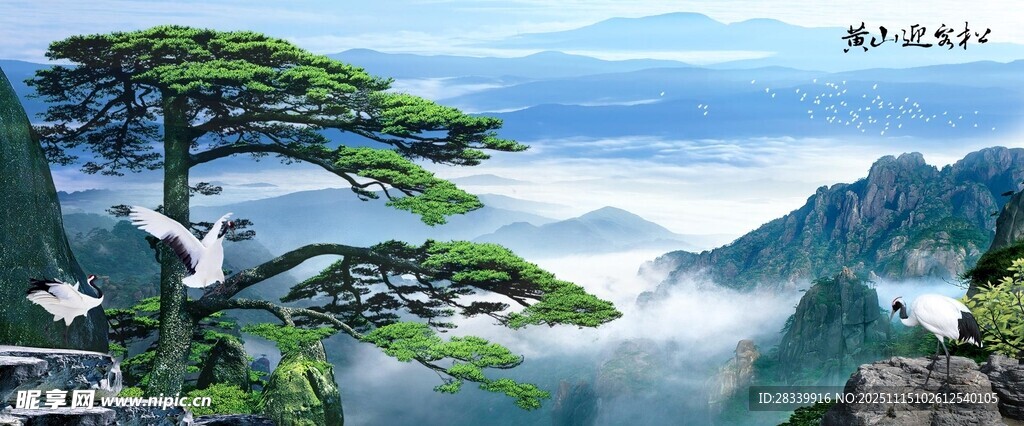 黄山迎客松景观图
