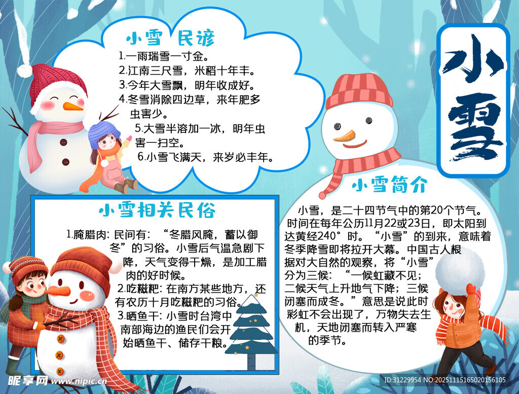 小雪节气知识宣传海报