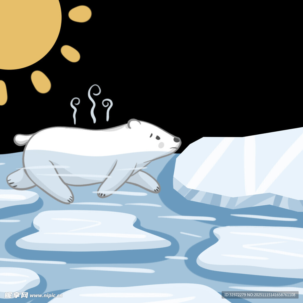 北极熊在浮冰上疲惫前行