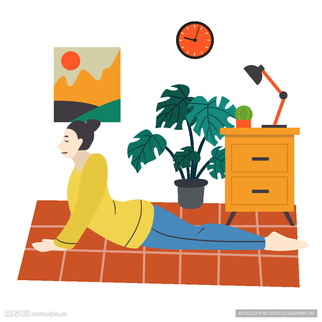 室内女子惬意做瑜伽