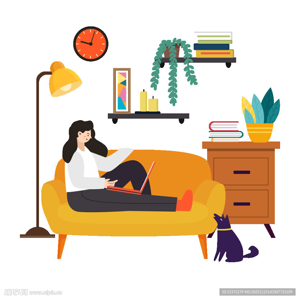 女子沙发上惬意阅读时光