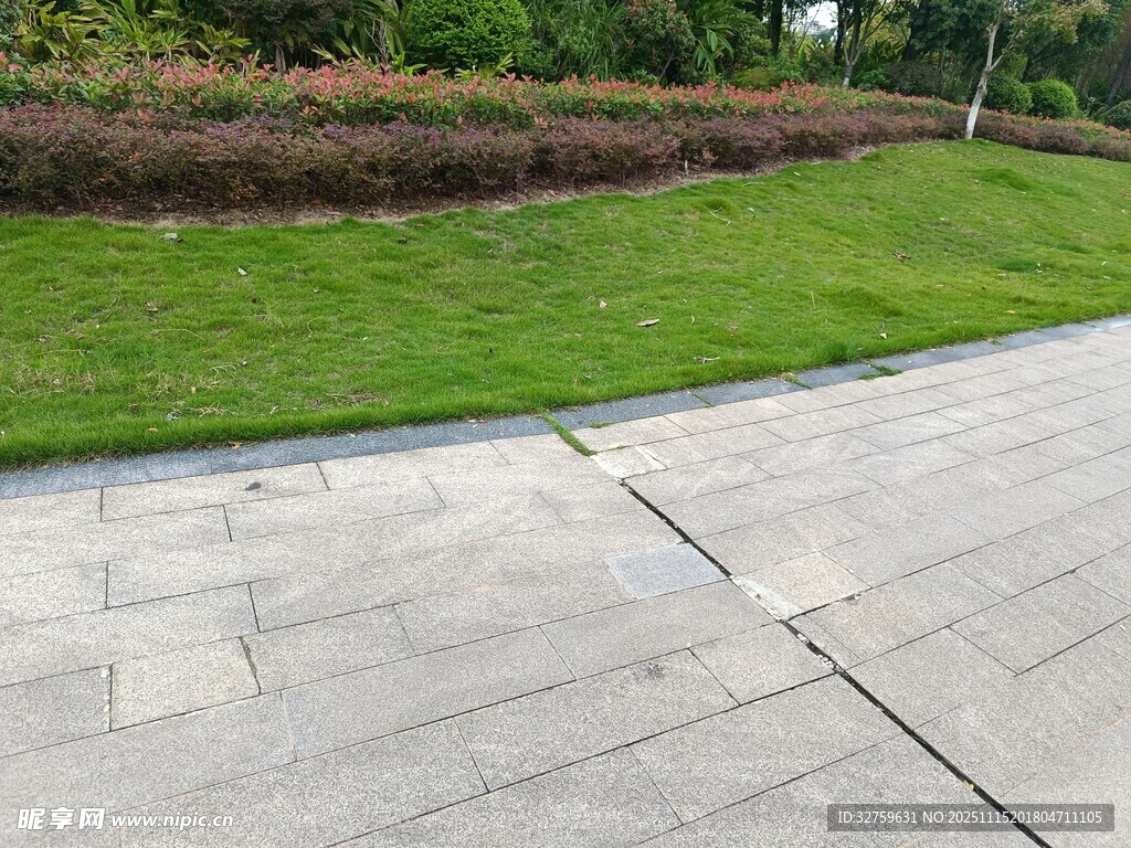 城市中整洁的草地与步道