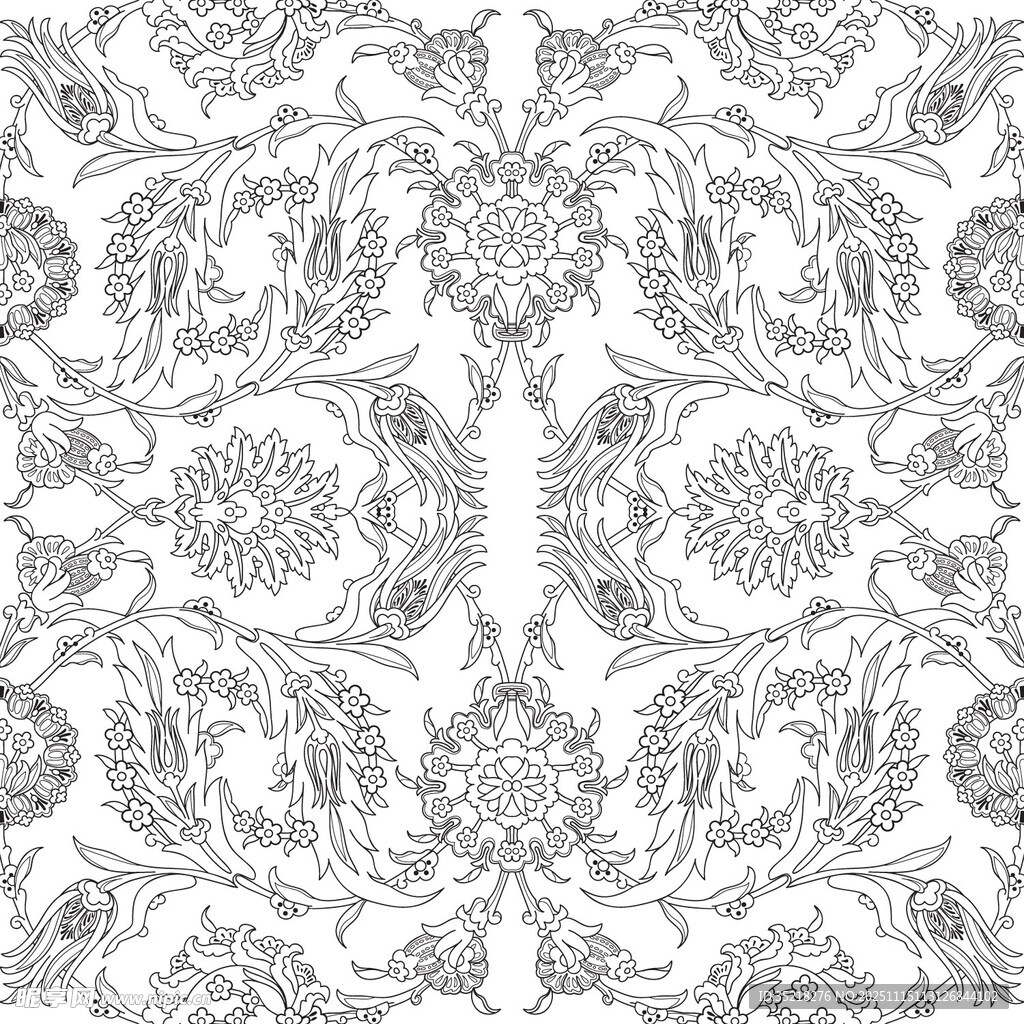 复古花卉对称图案纹理