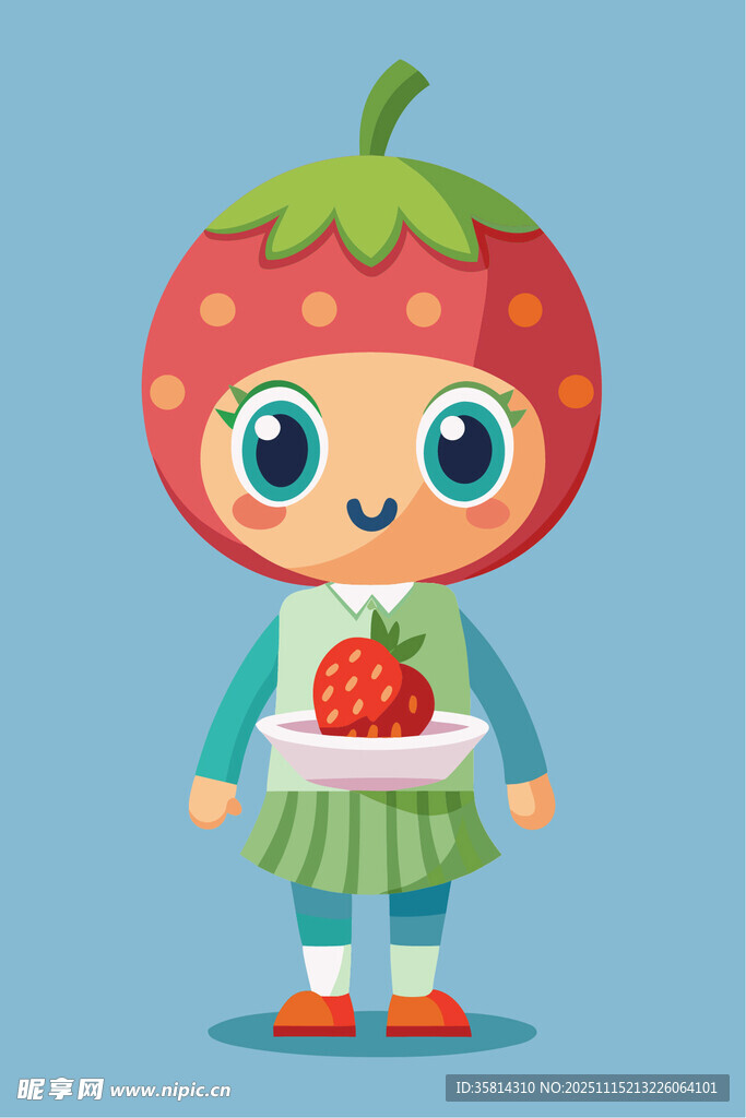 可爱草莓装扮的卡通小孩