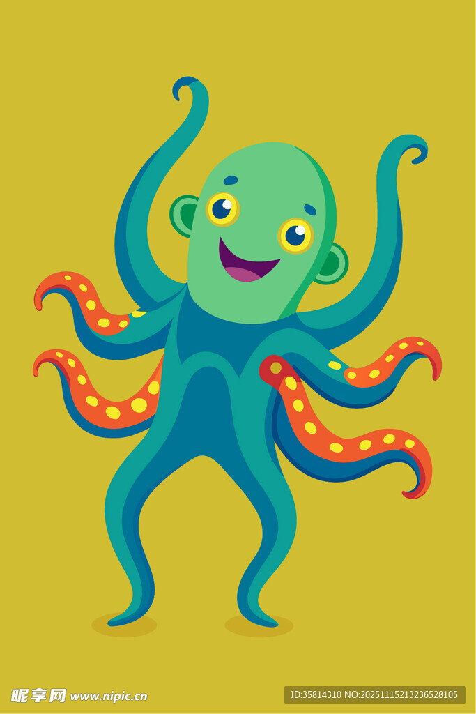 欢乐跳舞的卡通章鱼