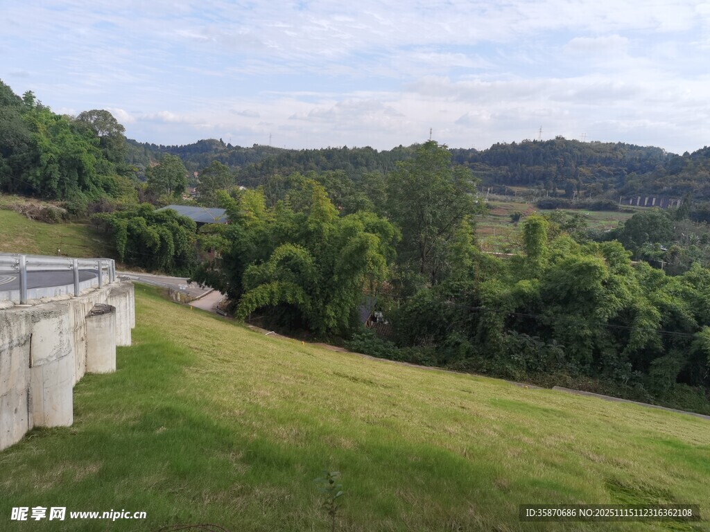 户外山坡草地风景