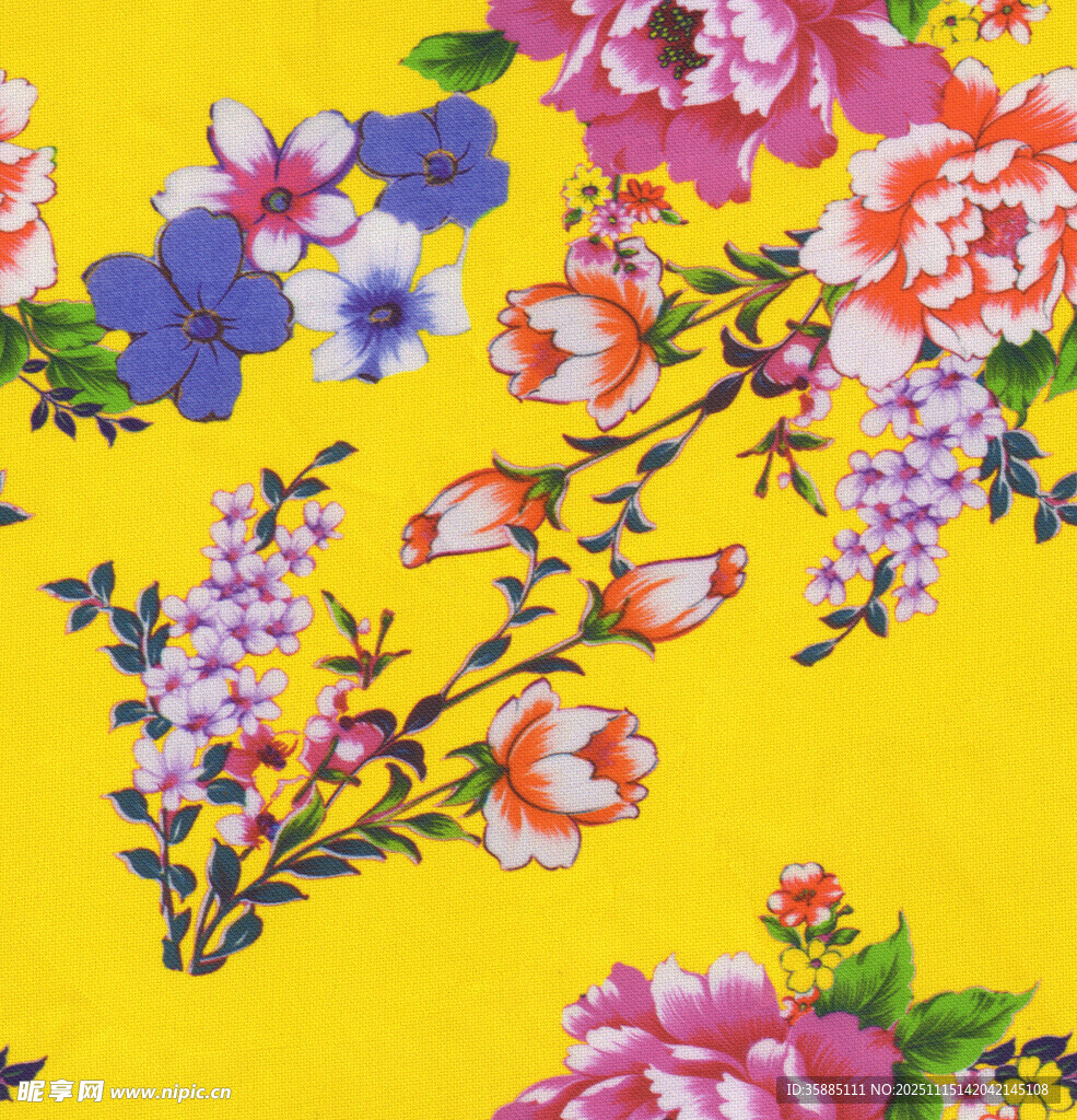 黄色底花卉图案布料