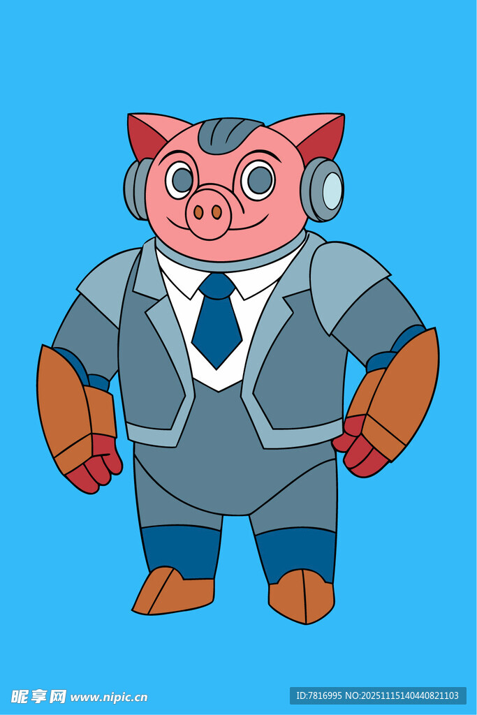 穿西装的机械小猪形象