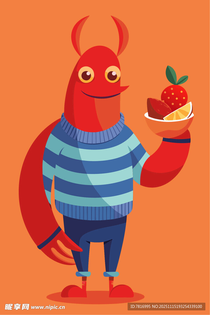 卡通怪兽手持美味水果