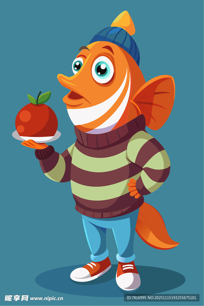 持苹果的卡通狐狸形象