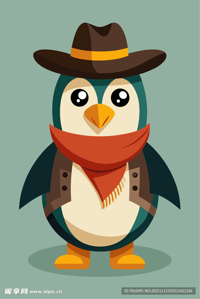 戴帽企鹅牛仔形象