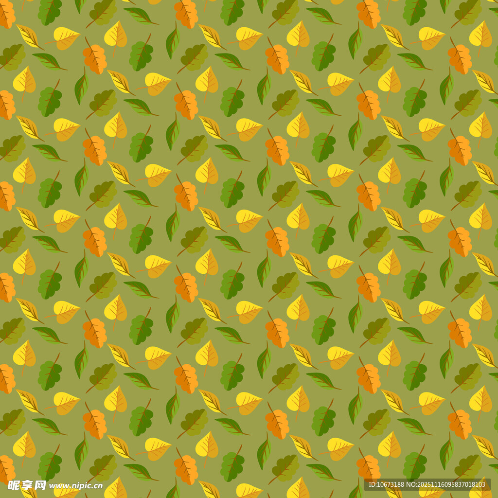 绿色背景上的多彩叶子图案