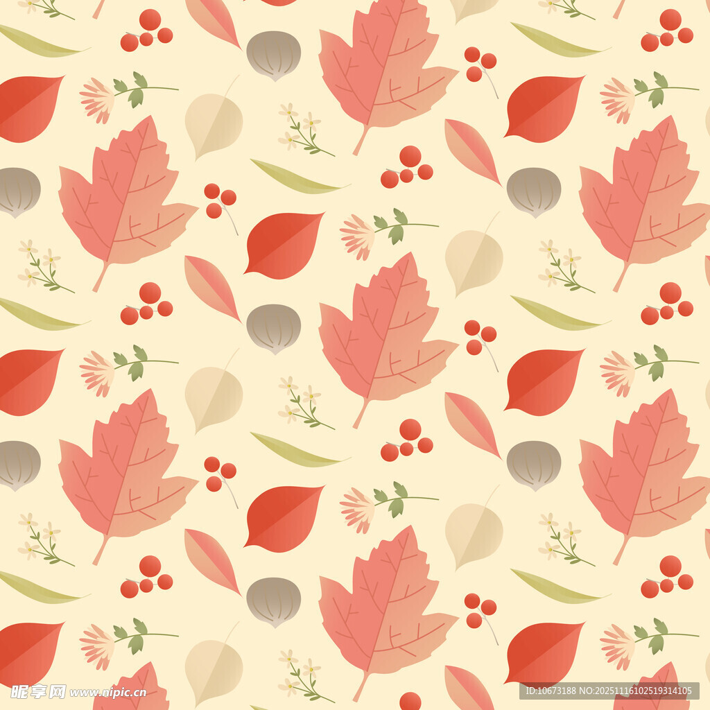 秋季树叶浆果图案背景