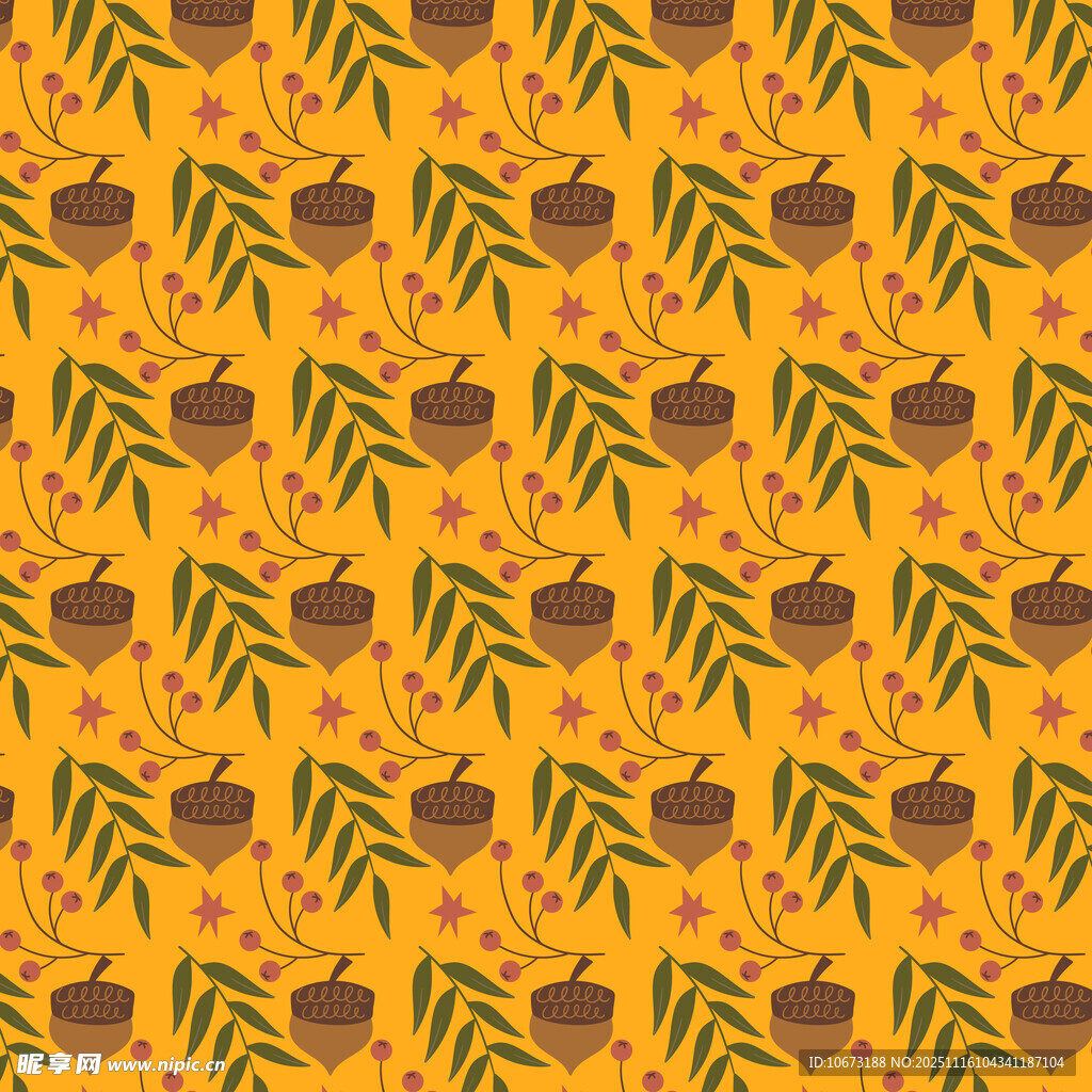 秋季橡果树叶花纹背景图