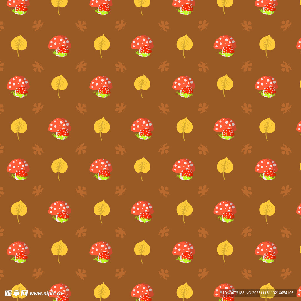 蘑菇图案的棕色背景纹理