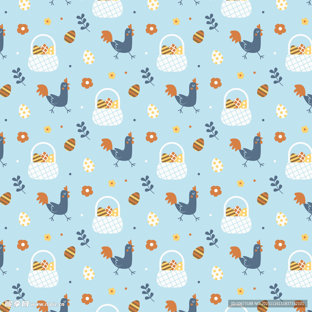 蓝色背景卡通图案无缝纹理