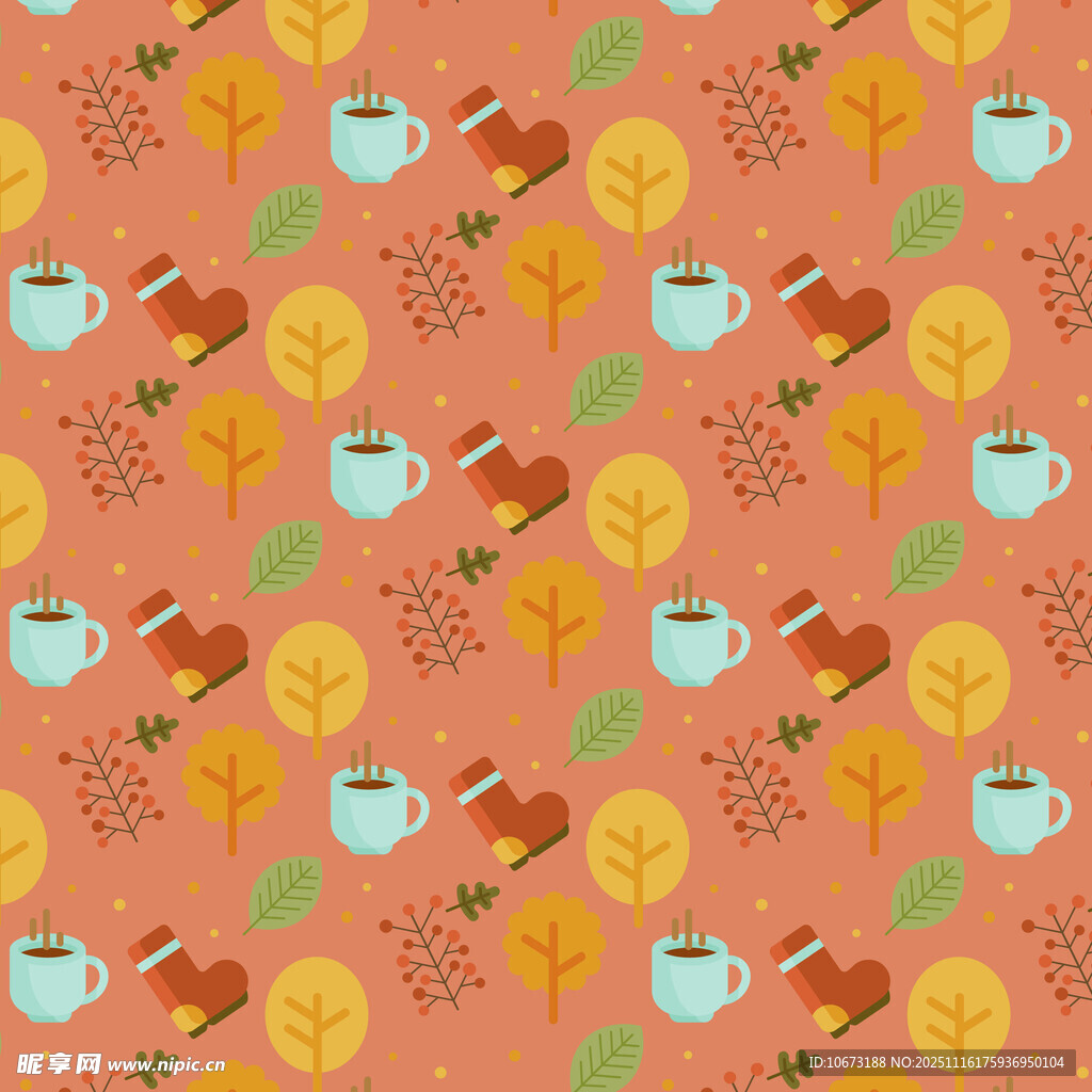 秋季咖啡主题无缝图案