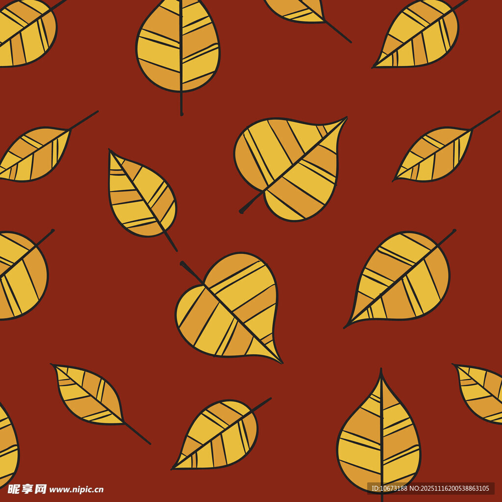 红色背景的手绘风格秋叶图案
