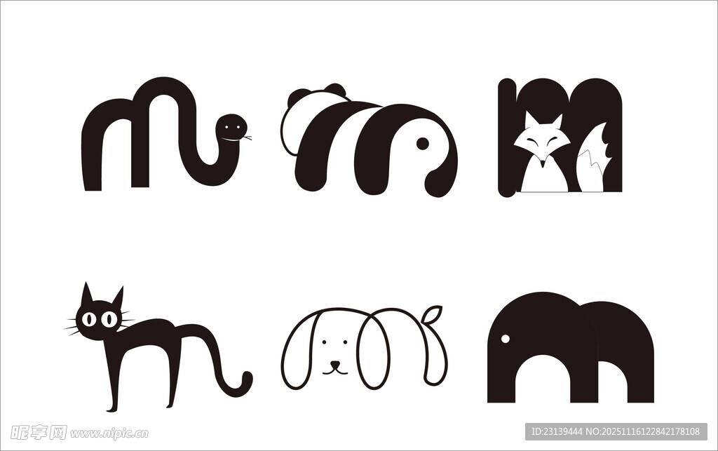M字母logo动物组合图案设计