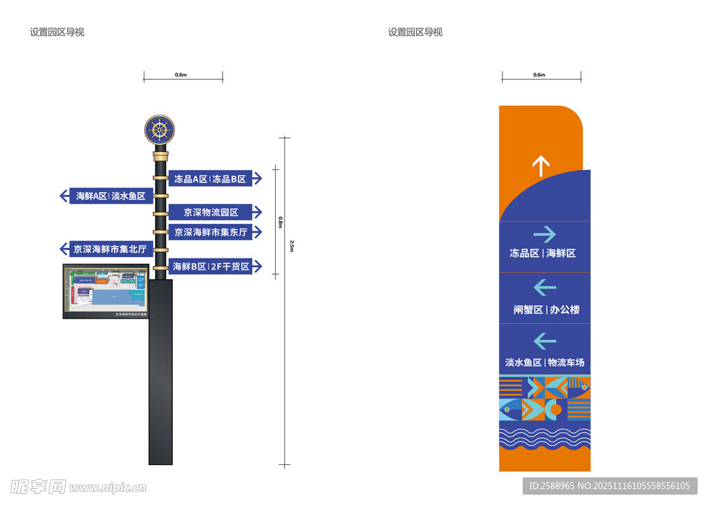 蓝色多方向指示牌设计图