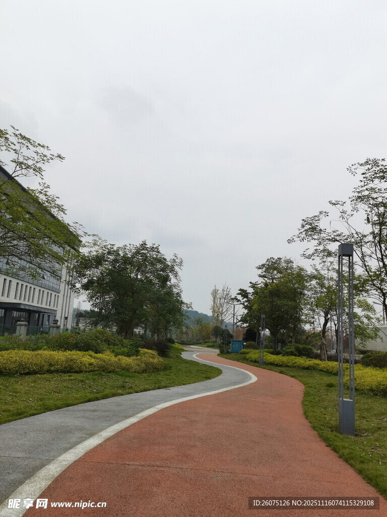 城市中蜿蜒的彩色休闲步道