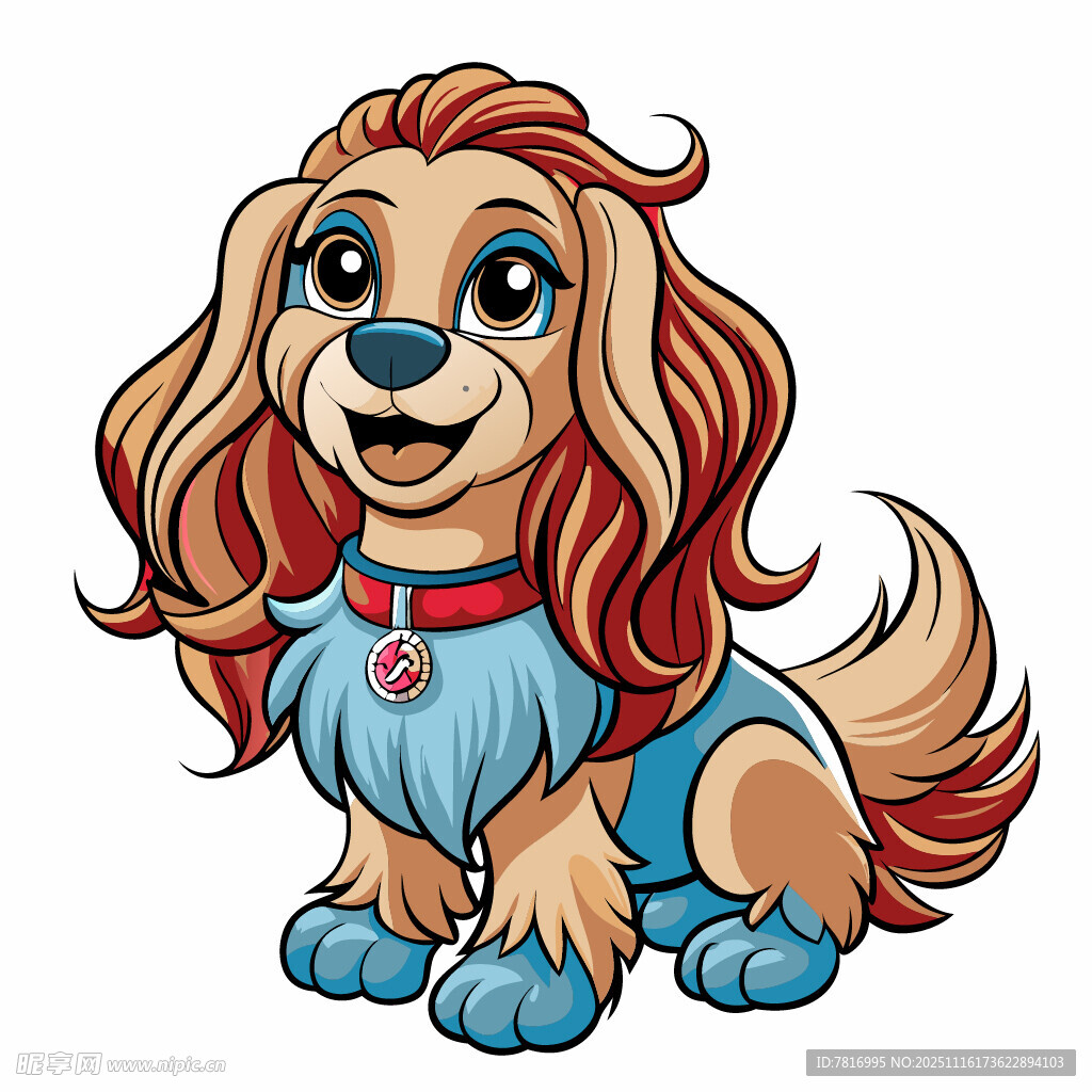 可爱长毛小狗穿蓝色衣服