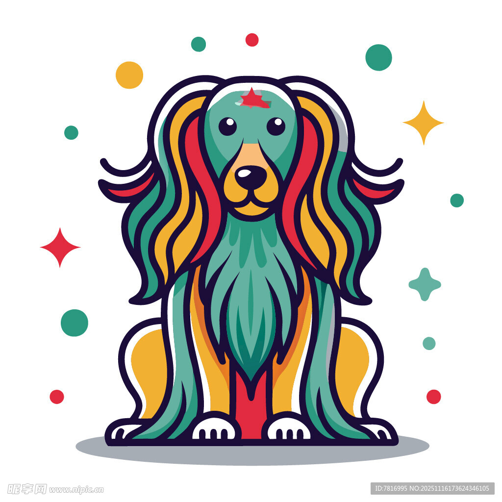 彩色长毛狗插画
