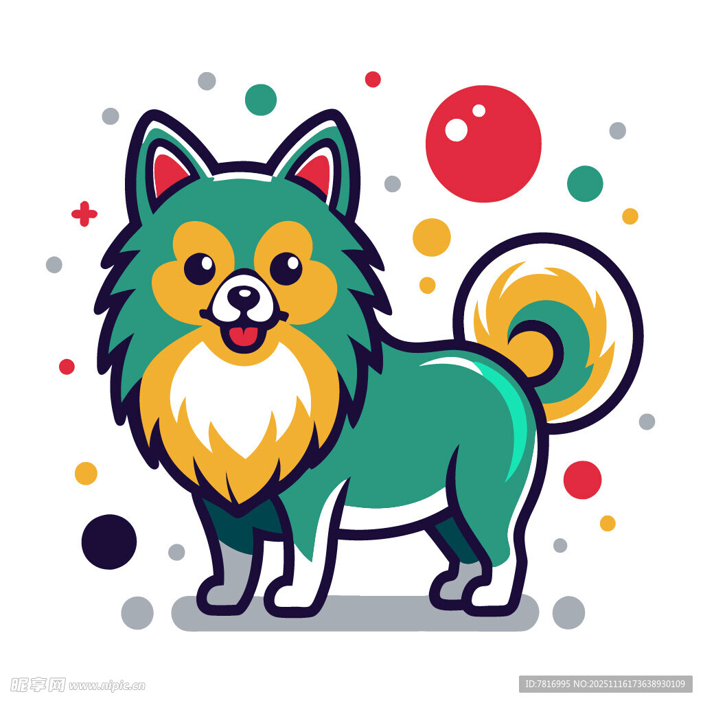 可爱长毛小狗卡通形象