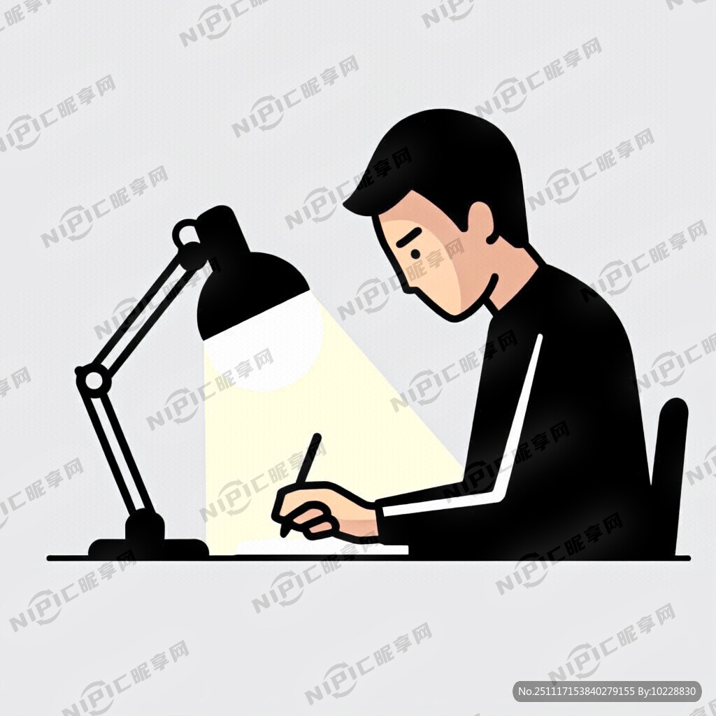 一个人在台灯那边认真写作业